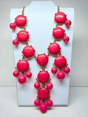 J. Crew Pink Bubble Statement Necklace Beaded Gold Tone Bib